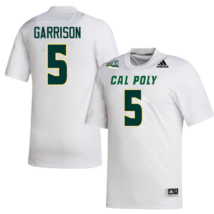 Cal Poly Mustangs #5 Jordan Garrison College Football Jerseys,Uniforms Stitched-White